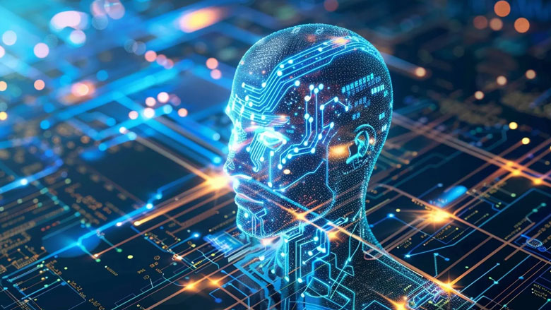Advanced neural network connections and machine learning algorithms visualized with glowing digital nodes and pathways representing AI technology