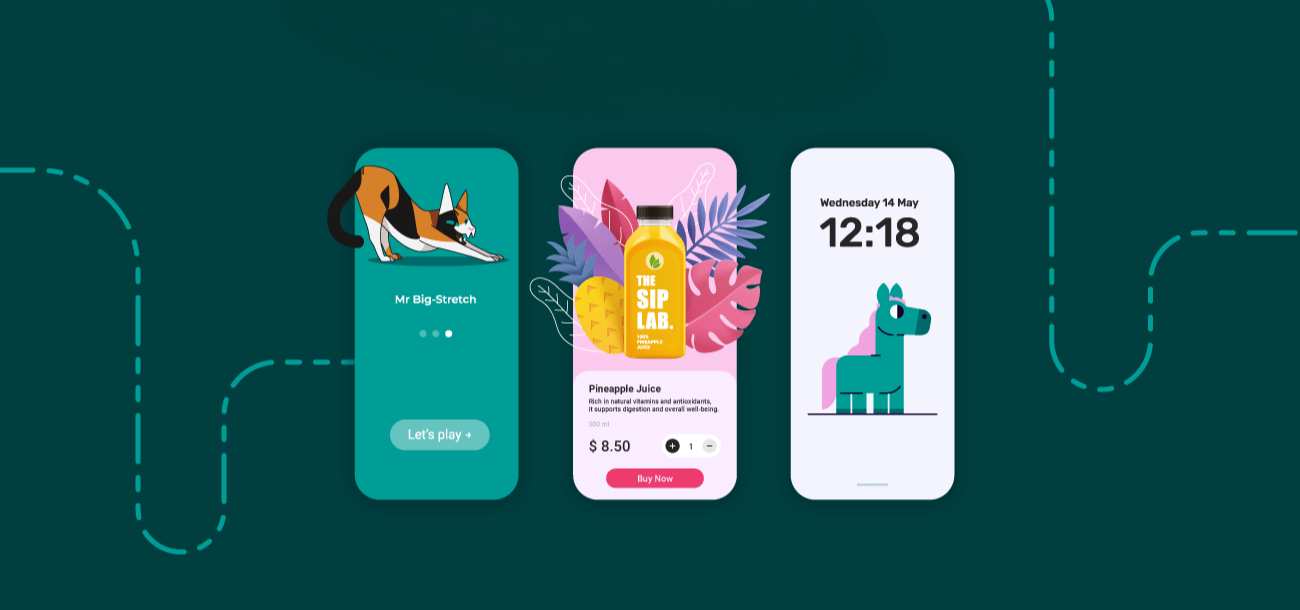 Digital design interface with user interface mockups, wireframes, and interactive design elements displaying the creative process of UI and UX design