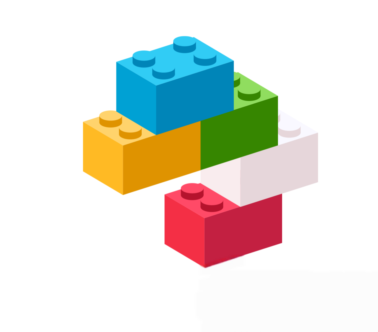 Colorful block-based programming interface showing code blocks arranged together representing visual coding languages like Scratch with friendly animated characters